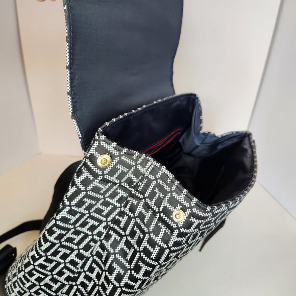 Tommy Hilfiger Large Black Jacquard Backpack with Detachable Card Holder - NWT